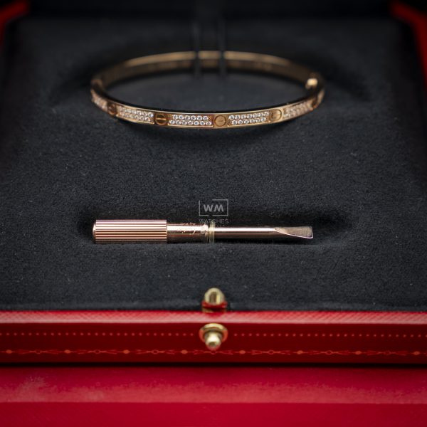 Pulsera Cartier Love Full pave Original Talla 16 Oro rosa - Imagen 2
