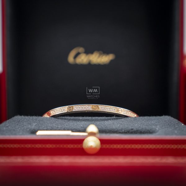 Pulsera Cartier Love Full pave Original Talla 16 Oro rosa - Imagen 3