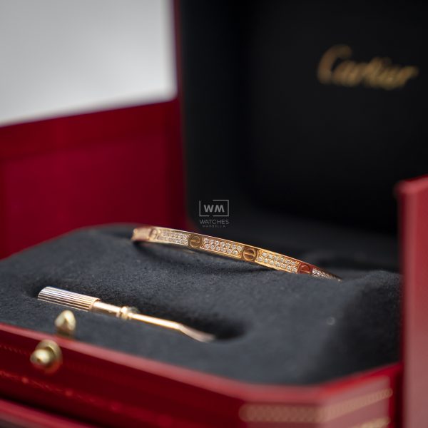 Pulsera Cartier Love Full pave Original Talla 16 Oro rosa - Imagen 4
