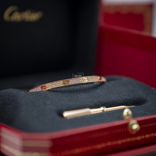 Pulsera Cartier Love Full pave Original Talla 16 Oro rosa - Imagen 5